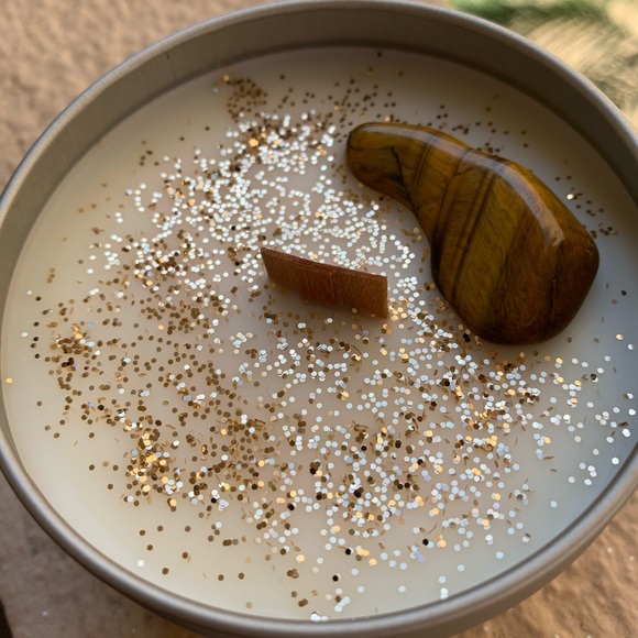 Handmade Soy Wax Candle with Tigers Eye Crystal - Picture 5 of 10